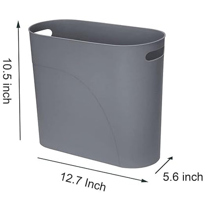 Small Trash Can Plastic Bathroom Wastebasket 3.2 Gallon Slim Garbage Container Bin with Handle for Home Kitchen Bathroom Bedroom Office, 2 Pack (Grey)