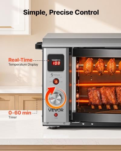 VEVOR Countertop Vertical Oven Brazilian Flame 2 Auto Rotating Skewers