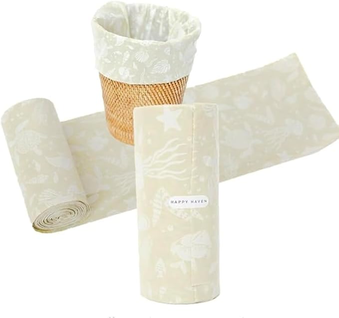 Happy Haven Trash Bags for 2,3,4 Gallon Trash Can, Small Garbage Bags - Bedroom & Bathroom, Decorative Cute Wastebasket Liner - 50 Count (Sand Seascape)