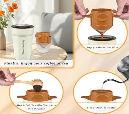 ZK&HX LIFE Pour Over Coffee Maker,Travel Coffee Mug,Insulated Coffee Mug,Camping Coffee Makers,Tea Infuser Mug for Loose Leaf Tea,Travel & On the GO