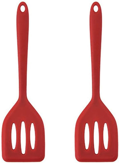 2Pack Small Silicone Turner High Heat Resistant Slotted Spatula for Fish, Eggs, Pancakes and More (8.2 IN, Red)
