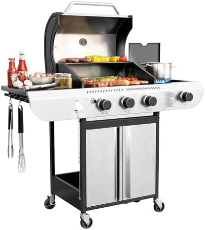 COWSAR 3-Burner Propane Grill with Side Burner 34,000 BTU BBQ Grill