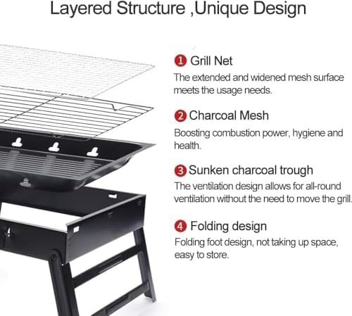 Portable Charcoal Grill Foldable 17" BBQ Charcoal Grill Compact Tabletop Barbecue Grill Small BBQ Grill for Outdoor Travel Backyard Picnic Beach