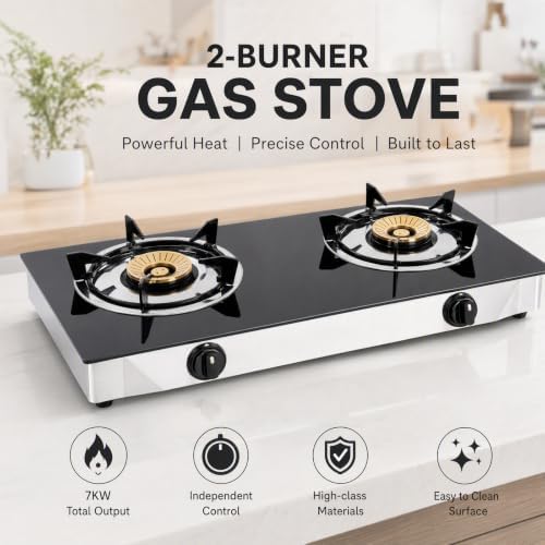 Propane Gas Cooktop, 2 Burners Portable Gas Outdoor Stove Tempered Glass Double Auto Ignition, Outdoor/Indoor Camping Burner LPG for Backyard Kitchen, Grill, Hiking Cooking, Outdoor (Style A)