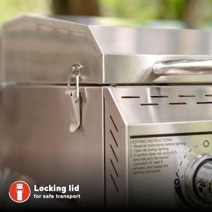 Megamaster Tabletop 2 Burner Gas Grill, Stainless Steel with Foldable Legs