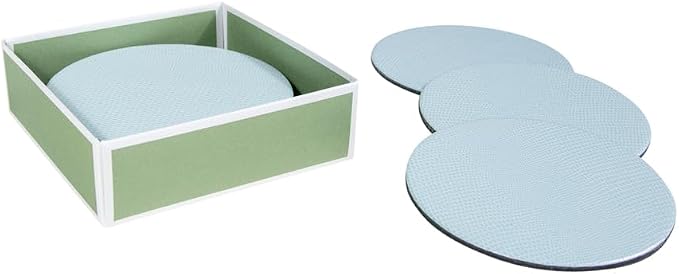 Caspari Soft Aqua Lizard Round Coasters – 4” Decorative Faux Leather Coasters