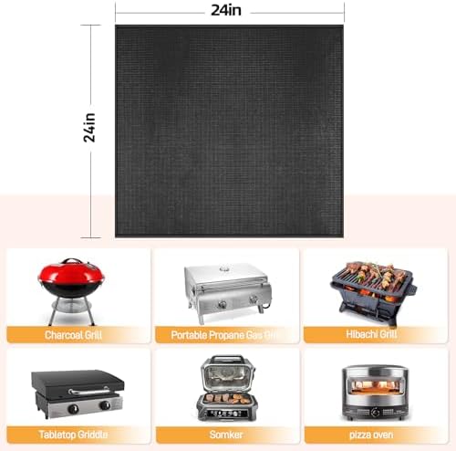 Heat Resistant Mats for Countertop fits Tabletop Grill, 24x24x0.02in, Black