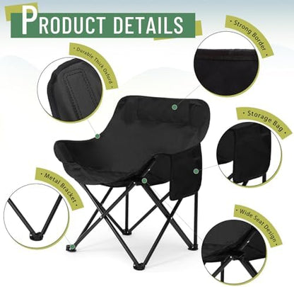 2 Pack Folding Camping Chairs Portable, Gray, Black, Solid Color