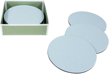 Caspari Soft Aqua Lizard Round Coasters – 4” Decorative Faux Leather Coasters
