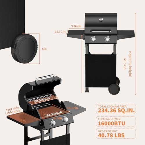 2-Burner Propane Gas Griddle – 16,000 BTU Convertible Flat Top Grill with Hood & Removable Cart – Portable for Camping, Tailgating, Backyard