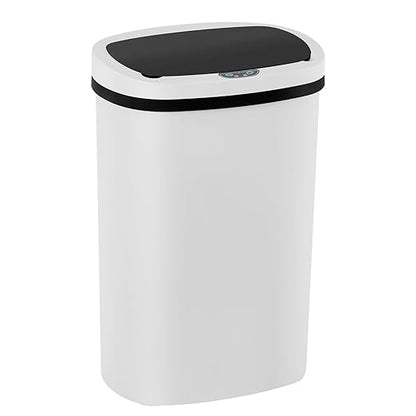 Automatic Motion Sensor Bathroom Trash Can with Lid, 13 Gallon Touchless Trash Bin, Smart Dog Proof Garbage Can, Touch Free Waste Basket for Toilet, Office, Bedroom,White