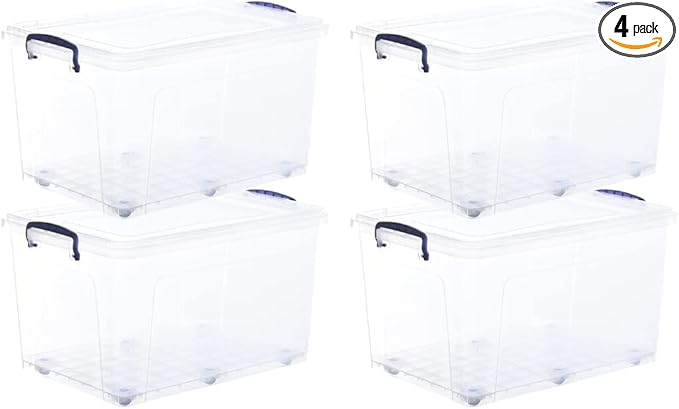 Superio Storage Bins with Lids, Clear Plastic Containers for Organizing, Stackable Totes, BPA Free, Odor Free, Organizer Boxes for Home, and Dorm (4 Pack, 44 Quart)