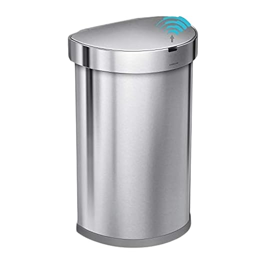 simplehuman 45 Liter / 12 Gallon Semi-Round Automatic Sensor Trash Can, Brushed Stainless Steel