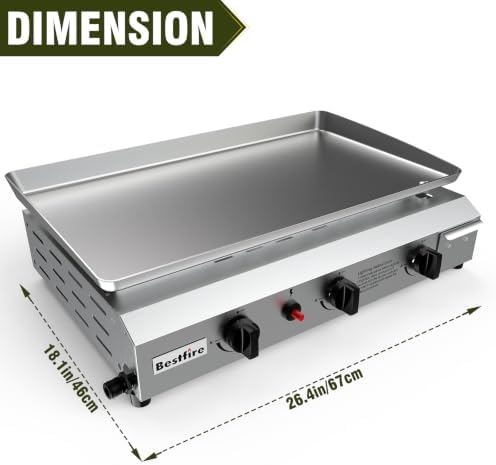 Outdoor Grill Table Cart with Wheels & 3-Burner Propane Gas Griddle Combo, 30,000 BTU Portable Flat Top Grill Station with Storage Shelf, Drip Tray & Accessories for Camping, Backyard BBQ, Tailgating