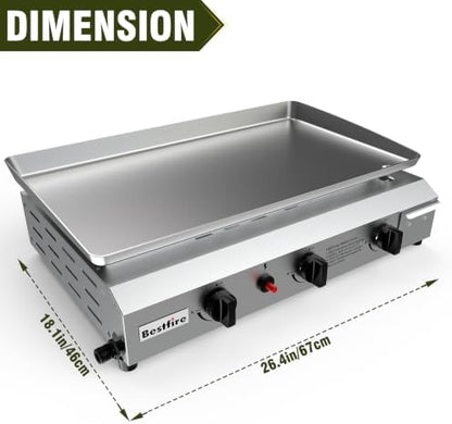 Outdoor Grill Table Cart with Wheels & 3-Burner Propane Gas Griddle Combo, 30,000 BTU Portable Flat Top Grill Station with Storage Shelf, Drip Tray & Accessories for Camping, Backyard BBQ, Tailgating