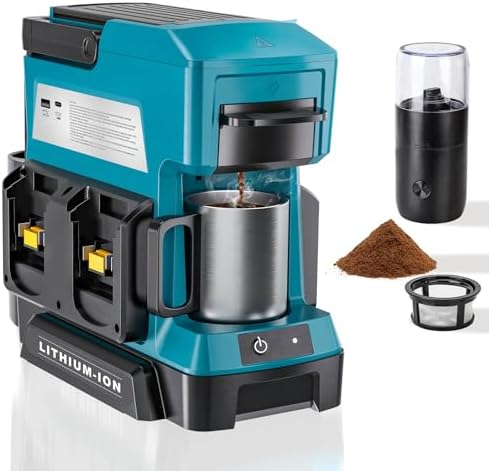 Taingwei Cordless Coffee Maker for Makita 18V Battery, Portable Drip Coffee Maker with Electric Coffee Grinder for RV, Camping, Travel, Car, Hiking (Battery Not Included)