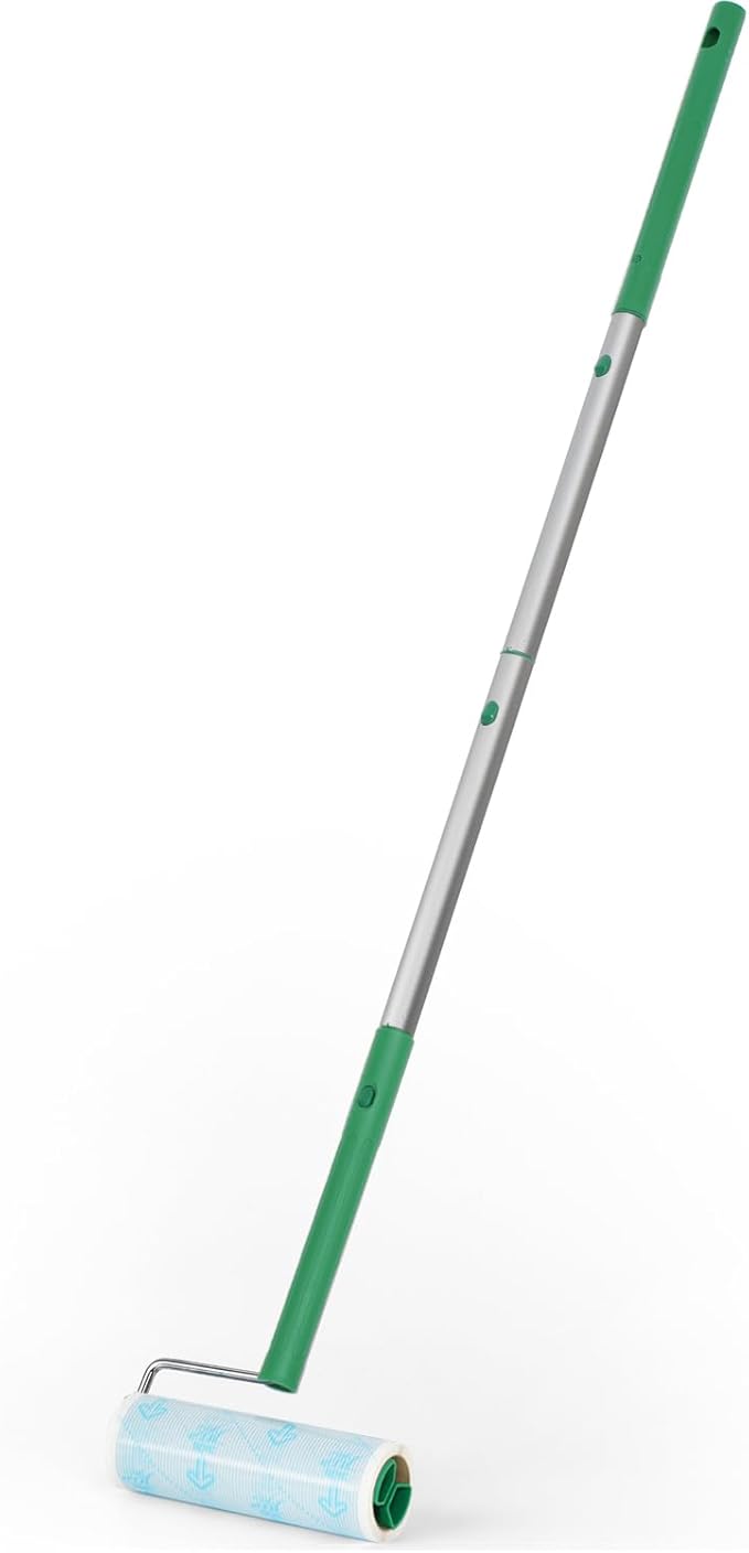 UNIKON Lint Roller Sticky Roller Pet Hair Roller, Long Handle Sticky Mop with 4-Foot Extendable Handle 30 Sheets, Green