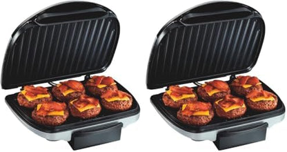 Hamilton Beach Electric Indoor Grill, 6-Serving, Large 90 sq. in. Nonstick Easy Clean Plates, Floating Hinge for Thicker Foods, 1200 Watts, 6.38"D x 12.68"W x 13.78"H, Silver (25371), (Pack of 2)