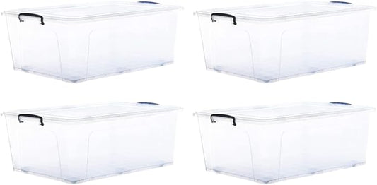 Superio Storage Bins with Lids, Clear Plastic Containers for Organizing, Stackable Totes, BPA Free, Odor Free, Organizer Boxes for Home, and Dorm (4 Pack, 32 Quart)