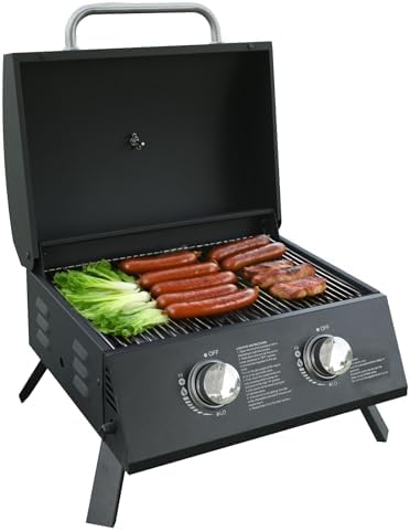Portable Grill Propane. 18,000 BTU Portable Gas Grill With Dual Burners,Table Top Grill Propane Twist-Start Ignition, Perfect For Camping, Tailgating, And Grilling, With Easy Installation.