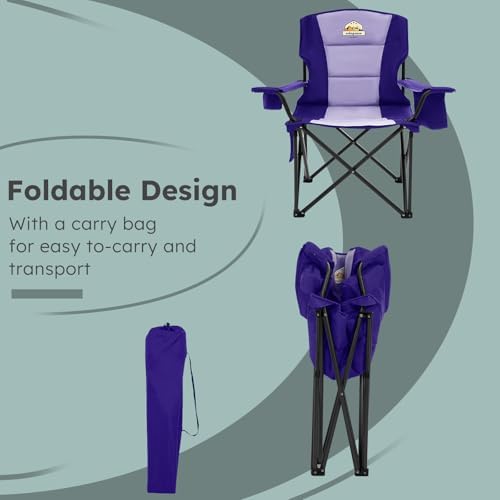 Colegence Oversized Heavy Duty Camping Chairs, 2 Pack, 450 lb, Deep Purple