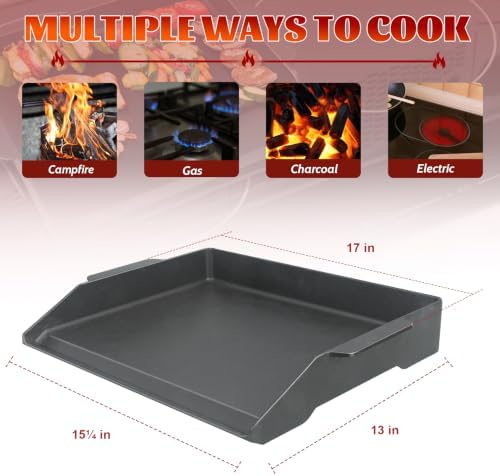 Upgraded 17"x13" Enamelled Cast Iron Griddle, 2.56" High Sidewalls, Portable Nonstick Flat Top with Dual Handles, Universal for Gas Grill & Camping Stove