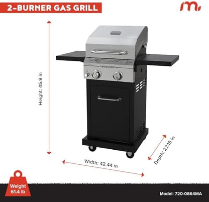 Megamaster Deluxe 2 Burner Gas Grill, Compact Design with Foldable Shelves