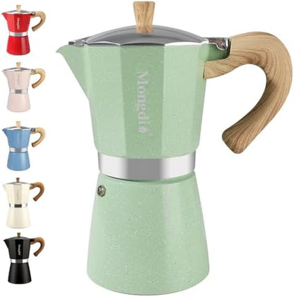Mongdio Stovetop Espresso Maker Moka Pot, Cuban Coffee Maker Stove top coffee maker Moka Italian Espresso Greca Coffee Maker Brewer Percolator, 12 Espresso Cups, 20 oz - Green