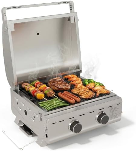 Electactic 20000 BTUs Portable Tabletop Gas Grill, 2 Burners Propane BBQ