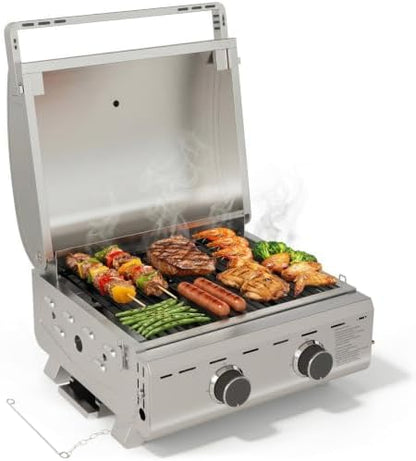 Electactic 20000 BTUs Portable Tabletop Gas Grill, 2 Burners Propane BBQ