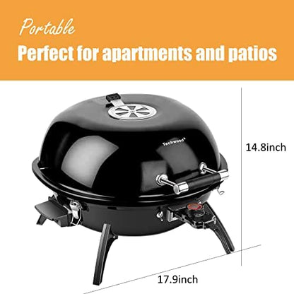 Electric BBQ Grill Techwood 15-Serving Outdoor Electric Grill for Party, Patio & Backyard, Double Layer Design, Portable Removable Stand Grill, 1600W (Countertop Black BBQ Grill)