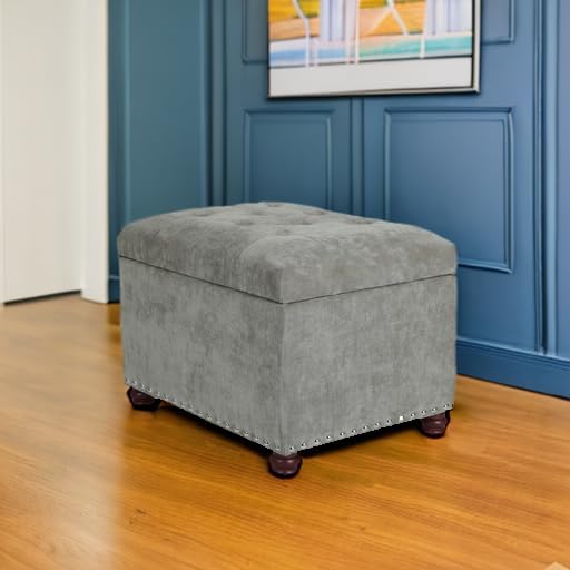 Joveco Storage Ottoman Foot Rest Stool, 24" Velvet Footstool Bench for Living Room Bedroom, Light Grey