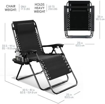 Nestl Zero Gravity Chairs Set of 2, Patio Lounge Chair Outdoor with Pillows & Cup Holder Trays, Adjustable Steel Mesh Reclining Camping Chair, Folding Patio Lawn Chair for Deck, Beach, Yard - Black