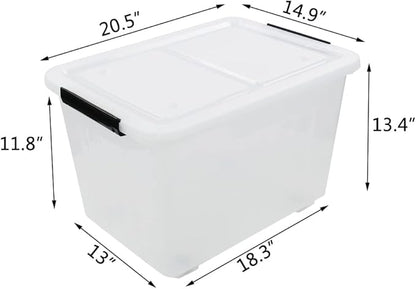 4-Pack Clear Plastic Storage Bins with Lid, 42 L Large Plastic Storage Box