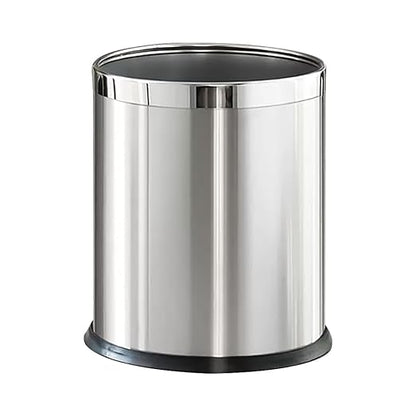2.6Gallon/10L，Stainless Steel Bathroom Trash Can,Chrome Trash Can,Silver Garbage Can for Office，Wastebasket for Hotel，Office，Store，Metal Trash bin Without lid (Silver)