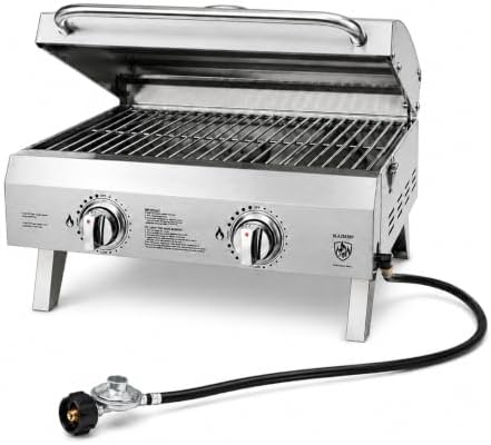 2-Burner Portable Propane Grill, 20,000 BTU Tabletop Gril