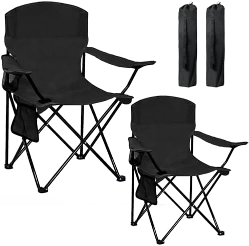 Camping Chair 2 Pack Portable Folding Chair, Supports 300lbs, Black