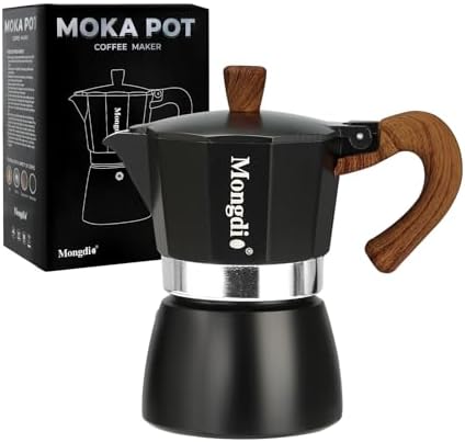 Mongdio Stovetop Espresso Maker Moka Pot, Cuban Coffee Maker Stove top coffee maker Moka Italian Espresso Greca Coffee Maker Brewer Percolator, 3 Espresso Cups, 5 oz - Black