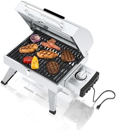 GrillPro 201119 GrillPro Table Top Portable Electric Grill in Stainless Steel