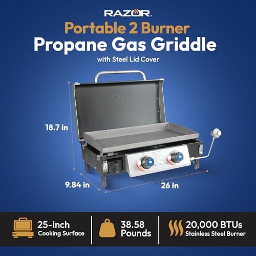 Razor 2-Burner Portable LP Gas Griddle with Lid in Black GGT2131M