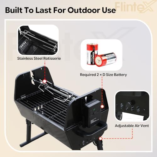 Flintex Portable Charcoal Grill, Dual Zone Rotisserie & Grill, Grill & Bag