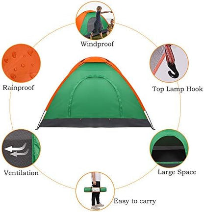 2-Person Camping Tent, Waterproof Oxford Fabric with Dual-Door Design, Lightweight & Easy Setup Backpacking Tent, Portable for Hiking, Outdoor Adventures (Orange & Green)