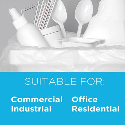 12-16 Gallon Trash Bags, Bulk Pack of 1000 High Density 6 Micron Clear Trash Bags, Lightweight Trash for Small Wastebaskets - 20 Rolls with 50 Per Roll