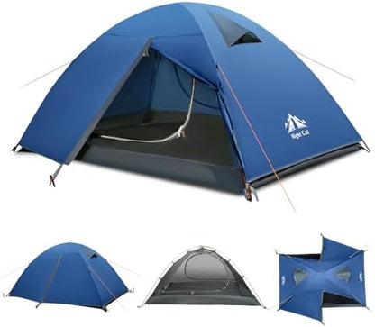 Night Cat 2-Persons Backpacking Tent: Waterproof Lightweight Camping Tent for Two People Hiking Outdoor Mountain with Aluminum Poles and Rainfly Green