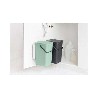 Brabantia Sort & Go Built-in Cupboard Recycling Cans (2 x 4.2 Gal/Dark Gray & Jade Green) Double Door Mounted Trash Organisers with Handles & Removable Lids