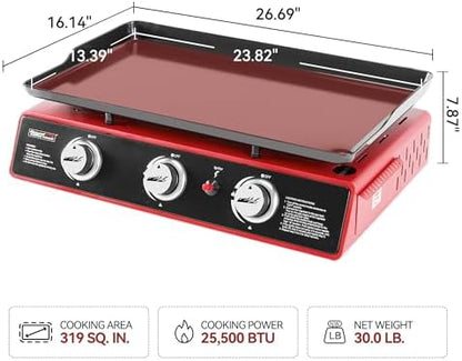 Royal Gourmet PD1301R 3-Burner Tabletop Propane Gas Griddle with Cover
