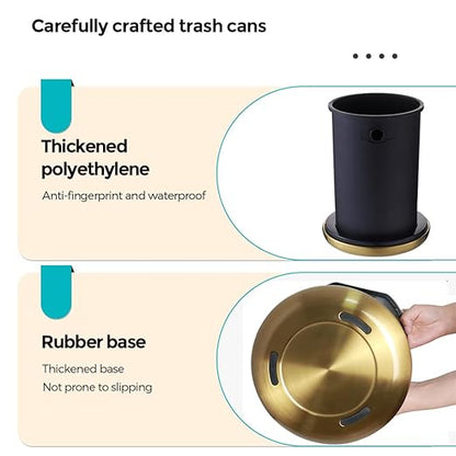 8L / 2.1Gal Gold Brushed Stainless Steel Trash Can with Swing Cover,Gold Bathroom Trash can ，Decorative Garbage Can for Bathroom, Living Room, BedroomOffice, Hotel, RV (32A gold-8L)