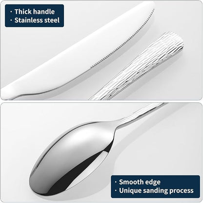 Black Hammered Silverware Set, Heavy Duty Flatware Set, 18/10 Stainless Steel
