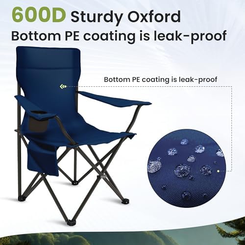 Portable Camping Chair 4 Pack, Folding Outdoor Chair with Cup Holder & Side Pocket for Camping, Hiking, Picnic, Beach (Navy Blue)