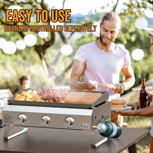 ONLYFIRE GRILLS Tabletop Gas Griddle 3 Burners, Propane Gas Stove, GS311